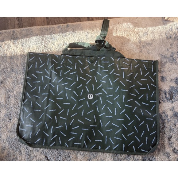 Lululemon Handbags - Lululemon Reusable Shopping Tote Bag Dark Forest‎ Green All Over Logo Print Snap